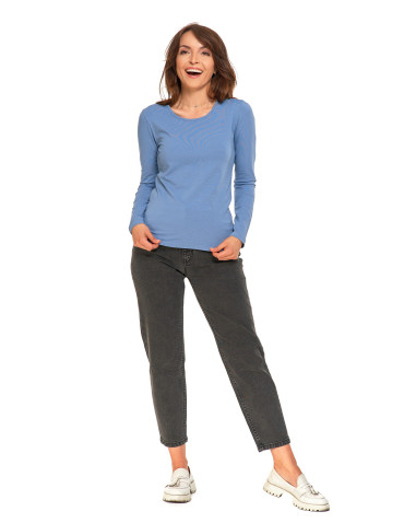 Bluzki i koszule - Bluzka damska z długim rękawem bawełniana gładka JEANS - produkt 4