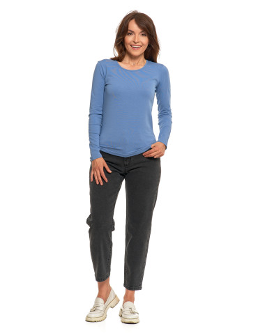 Bluzki i koszule - Bluzka damska z długim rękawem bawełniana gładka JEANS - produkt 6