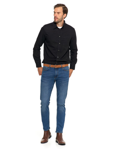 Koszulki, topy, koszule - Klasyczna męska koszula jeansowa CZARNY - produkt 3