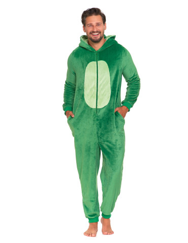 Długi rękaw - Jednoczęściowy kostium onesie dinozaur z kapturem unisex ZIELONY - produkt 1