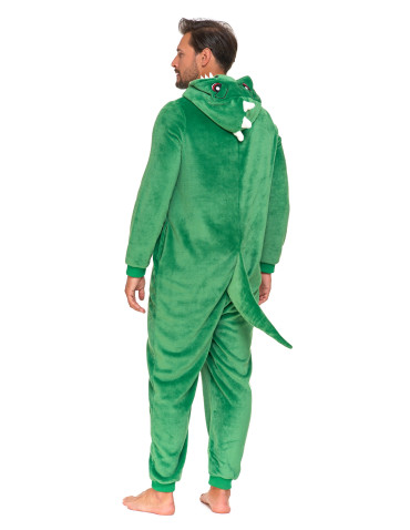Długi rękaw - Jednoczęściowy kostium onesie dinozaur z kapturem unisex ZIELONY - produkt 5