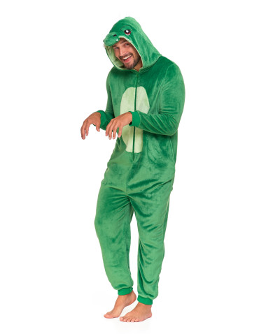 Długi rękaw - Jednoczęściowy kostium onesie dinozaur z kapturem unisex ZIELONY - produkt 7
