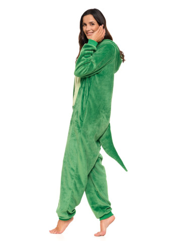Długi rękaw - Jednoczęściowy kostium onesie dinozaur z kapturem unisex ZIELONY - produkt 13