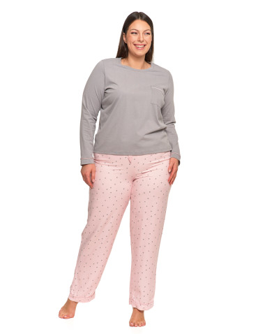 Długi rękaw - Piżama damska plus size z delikatnym wzorem groszków SZARY - produkt 1