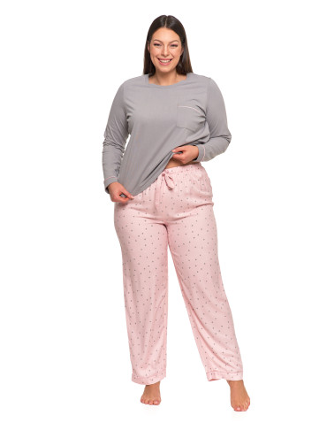 Długi rękaw - Piżama damska plus size z delikatnym wzorem groszków SZARY - produkt 2