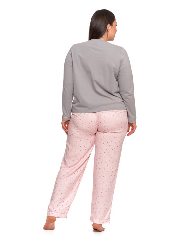 Długi rękaw - Piżama damska plus size z delikatnym wzorem groszków SZARY - produkt 3