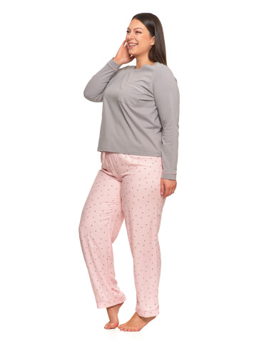 Długi rękaw - Piżama damska plus size z delikatnym wzorem groszków SZARY - produkt 6