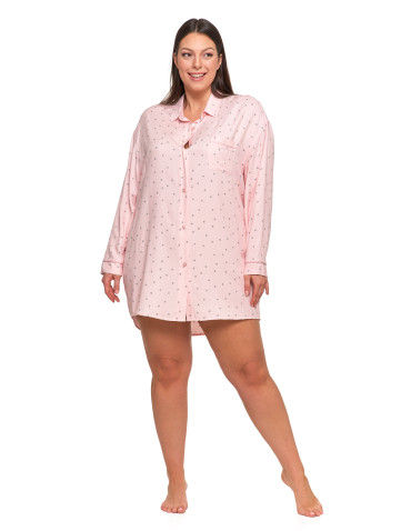 Koszule nocne - Damska koszula nocna wiskozowa w groszki Plus Size RÓŻOWY - produkt 1