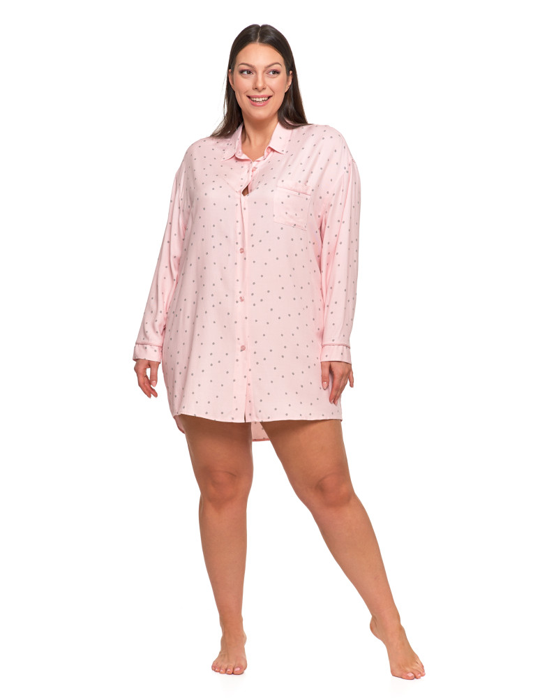 Koszule nocne - Damska koszula nocna wiskozowa w groszki Plus Size RÓŻOWY - produkt moraj.pl 1
