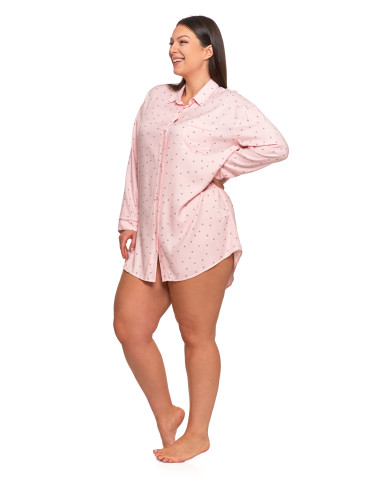 Koszule nocne - Damska koszula nocna wiskozowa w groszki Plus Size RÓŻOWY - produkt 4