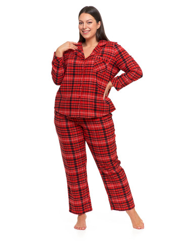 Długi rękaw - Piżama damska bawełniana w czerwoną kratę Plus Size CZERWONY - produkt 1