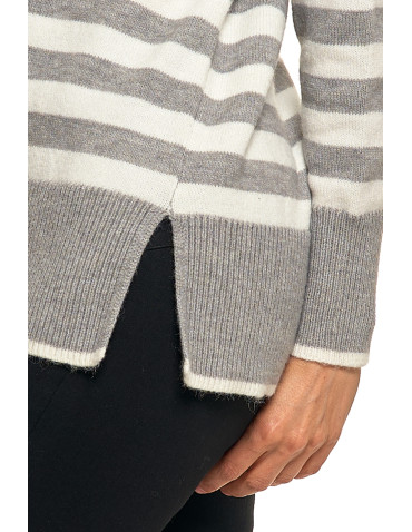 Swetry - Sweter damski w paski z golfem o luźnym kroju SZARY - produkt 4