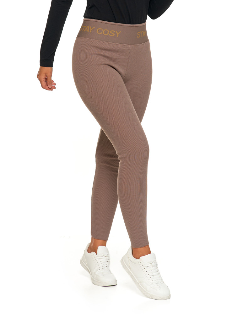 Legginsy - Legginsy damskie ocieplane w prążek wysoki stan MOKKA - produkt moraj.pl 10