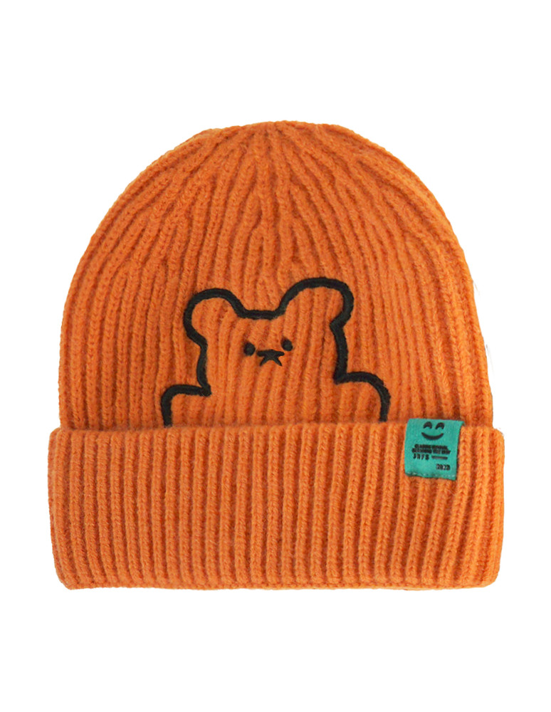 Czapki - Ciepła dziecięca czapka beanie z misiem POMARAŃCZOWY - produkt moraj.pl 1