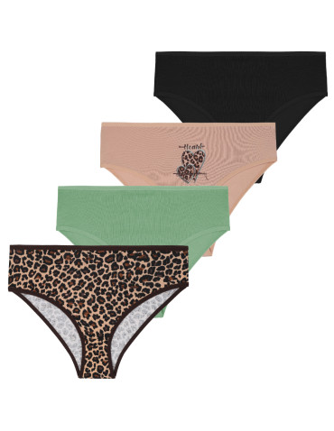 Figi - Majtki damskie figi bikini z motywem panterki 4-pak WIELOKOLOROWY - produkt 1