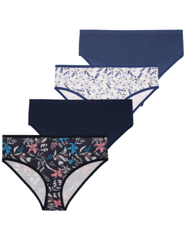 Figi - Damskie majtki bikini bawełniane z motywem kwiatowym 4-pak WIELOKOLOROWY - produkt 1