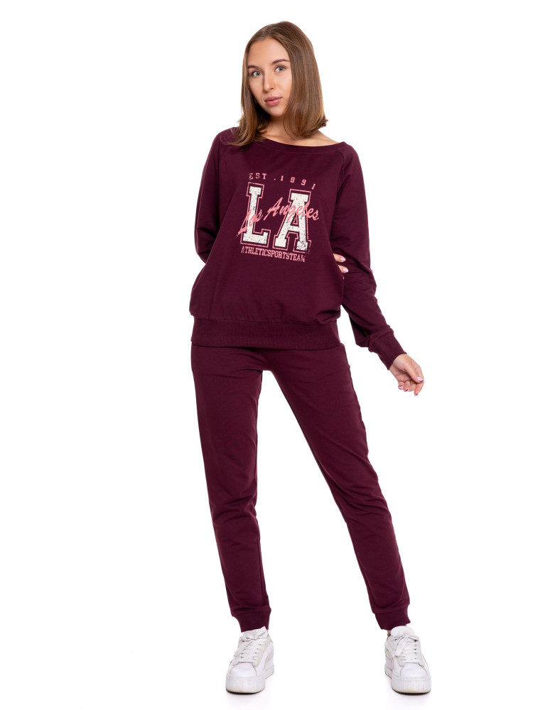 Bluzy - Bluza damska dresowa o klasycznym kroju z nadrukiem BORDOWY - produkt moraj.pl 5