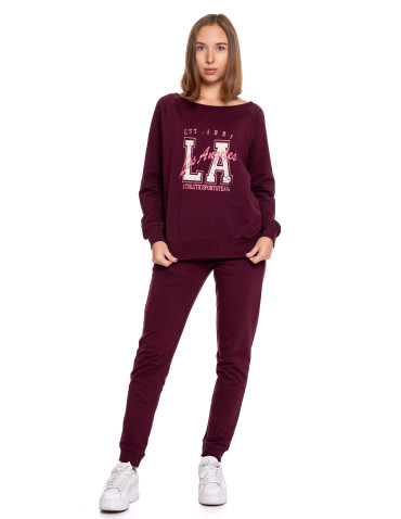 Bluzy - Bluza damska dresowa o klasycznym kroju z nadrukiem BORDOWY - produkt 6