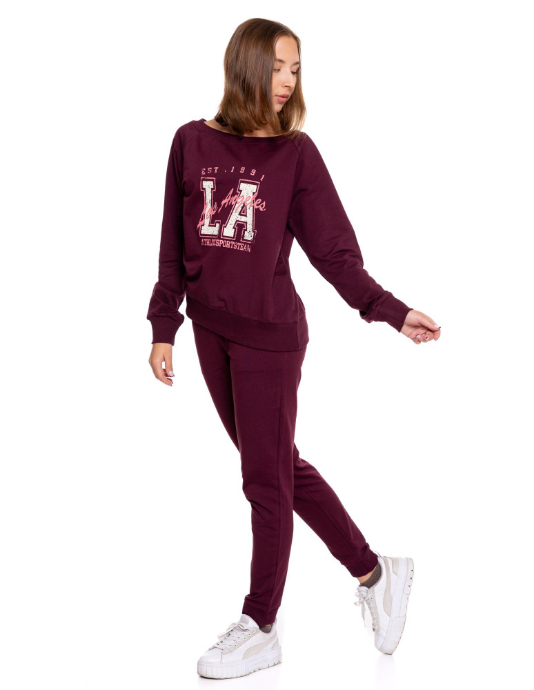 Bluzy - Bluza damska dresowa o klasycznym kroju z nadrukiem BORDOWY - produkt moraj.pl 8