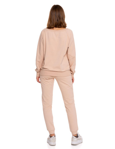 Bluzy - Bluza damska dresowa o klasycznym kroju z nadrukiem BEŻOWY - produkt 6