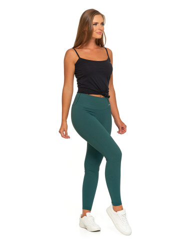 Legginsy - Prążkowane legginsy damskie sportowe z wysokim stanem ZIELONY - produkt 1