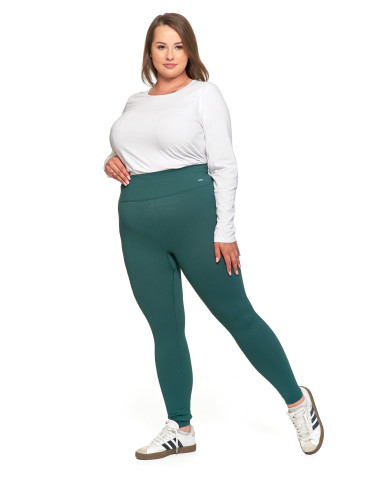 Legginsy - Prążkowane legginsy damskie sportowe z wysokim stanem ZIELONY - produkt 14