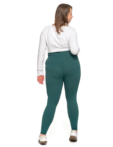 Legginsy - Prążkowane legginsy damskie sportowe z wysokim stanem ZIELONY - produkt 15