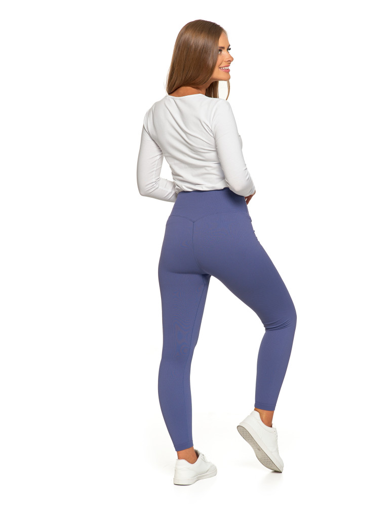 Legginsy - Prążkowane legginsy damskie sportowe z wysokim stanem NIEBIESKI - produkt moraj.pl 2