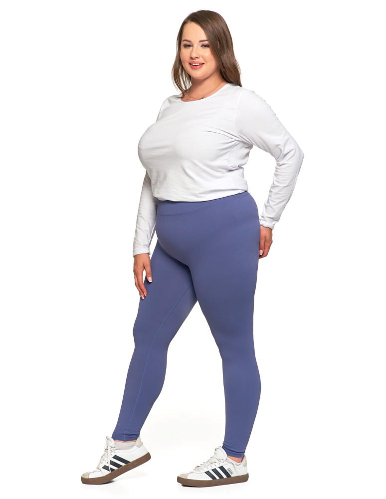 Legginsy - Prążkowane legginsy damskie sportowe z wysokim stanem NIEBIESKI - produkt moraj.pl 11