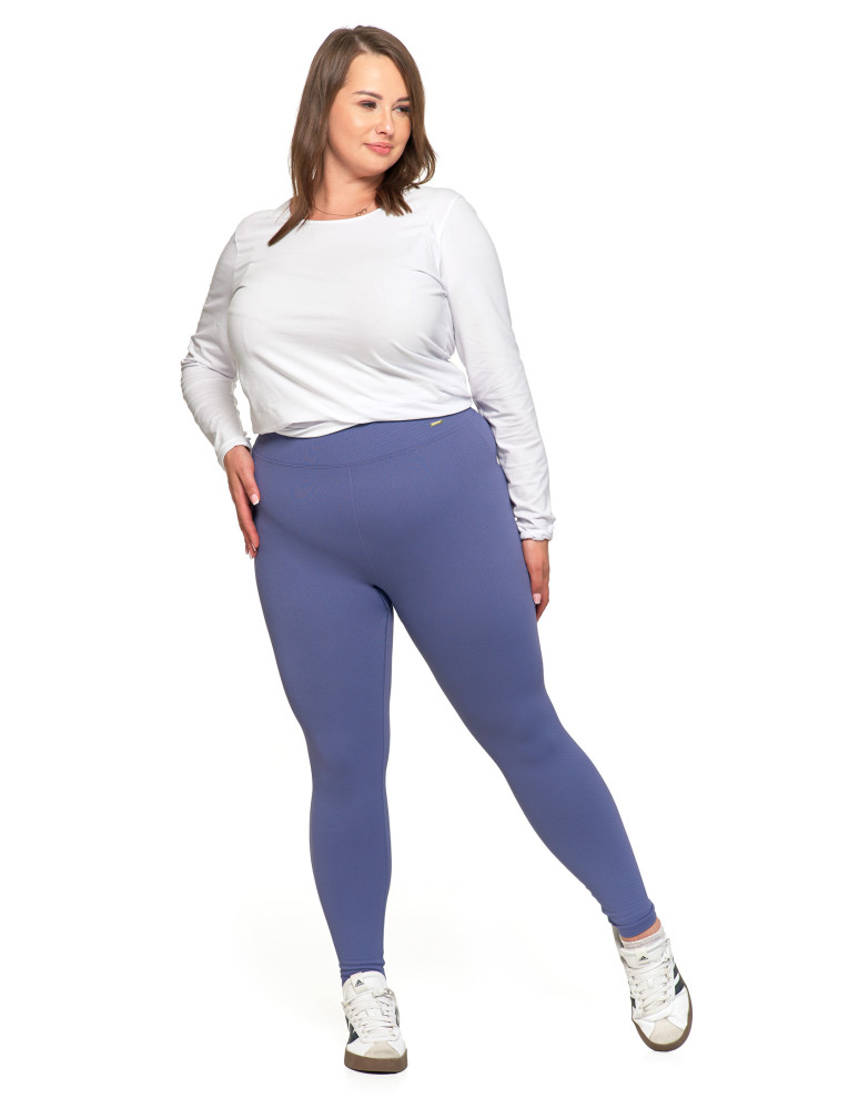 Legginsy - Prążkowane legginsy damskie sportowe z wysokim stanem NIEBIESKI - produkt moraj.pl 12