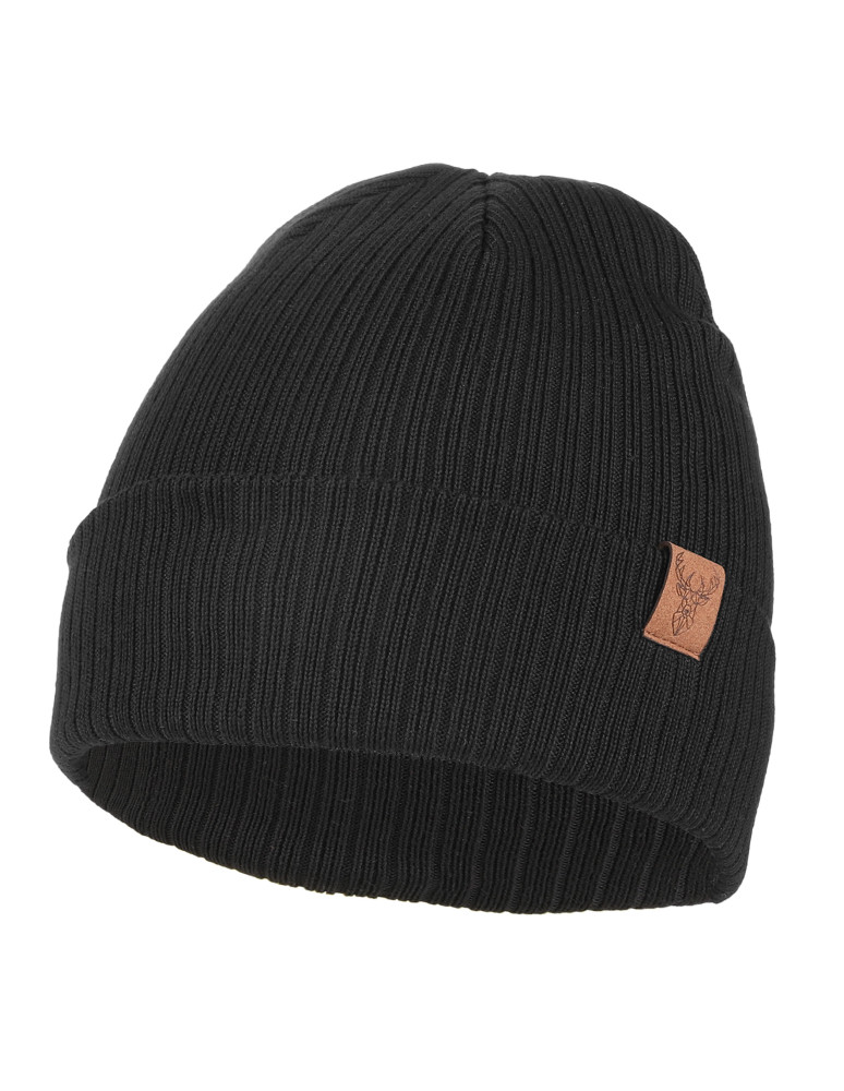 Czapki - Czapka damska typu beanie w prążek gładka CZARNY - produkt moraj.pl 1