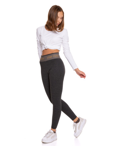 Legginsy - Legginsy damskie ocieplane w prążek wysoki stan GRAFIT - produkt 3