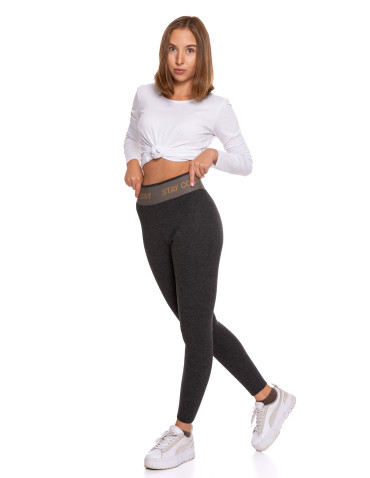 Legginsy - Legginsy damskie ocieplane w prążek wysoki stan GRAFIT - produkt 5