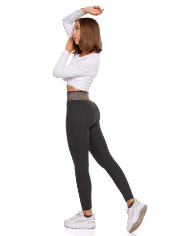 Legginsy - Legginsy damskie ocieplane w prążek wysoki stan GRAFIT - produkt 1