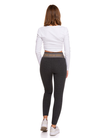Legginsy - Legginsy damskie ocieplane w prążek wysoki stan GRAFIT - produkt 4