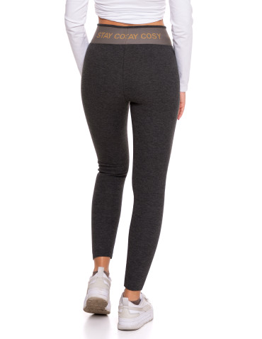 Legginsy - Legginsy damskie ocieplane w prążek wysoki stan GRAFIT - produkt 6