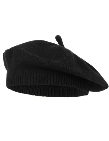 Czapki - Beret damski klasyczny dzianinowy CZARNY - produkt 1