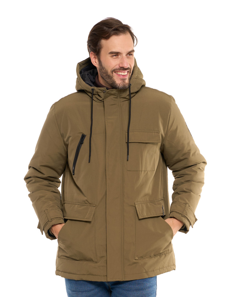 Odzież wierzchnia - Kurtka zimowa męska z kieszeniami cargo KHAKI - produkt moraj.pl 1