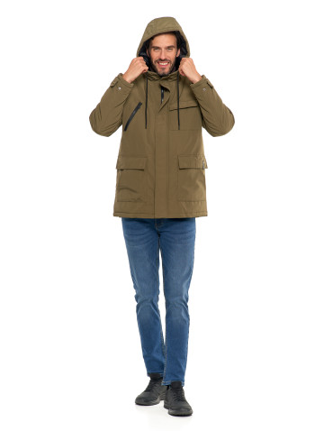 Odzież wierzchnia - Kurtka zimowa męska z kieszeniami cargo KHAKI - produkt 13