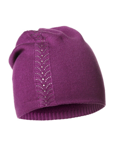 Czapki - Czapka damska z wełną i kryształkami elegancka FIOLETOWY - produkt 1