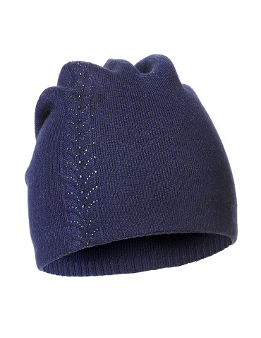 Czapki - Czapka damska z wełną i kryształkami elegancka GRANATOWY - produkt 1