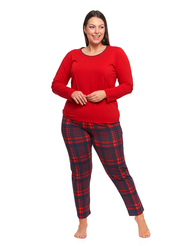 Długi rękaw - Piżama damska dwuczęściowa na długi rękaw w kratkę Plus Size CZERWONY - produkt moraj.pl 1