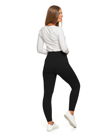 Legginsy - Prążkowane legginsy damskie sportowe z wysokim stanem CZARNY - produkt 9