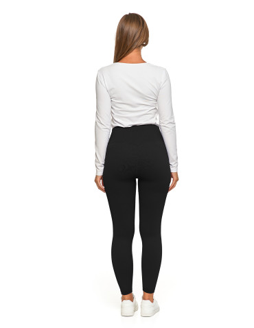 Legginsy - Prążkowane legginsy damskie sportowe z wysokim stanem CZARNY - produkt 11