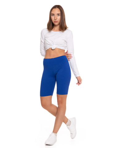 Legginsy - Legginsy kolarki damskie w prążek wysoki stan CIEMNY NIEBIESKI - produkt 1