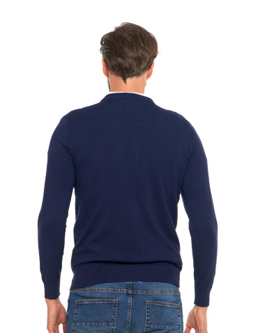 Swetry - Męski sweter klasyczny z wiskozy elegancki GRANATOWY - produkt 2
