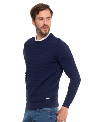 Swetry - Męski sweter klasyczny z wiskozy elegancki GRANATOWY - produkt 3