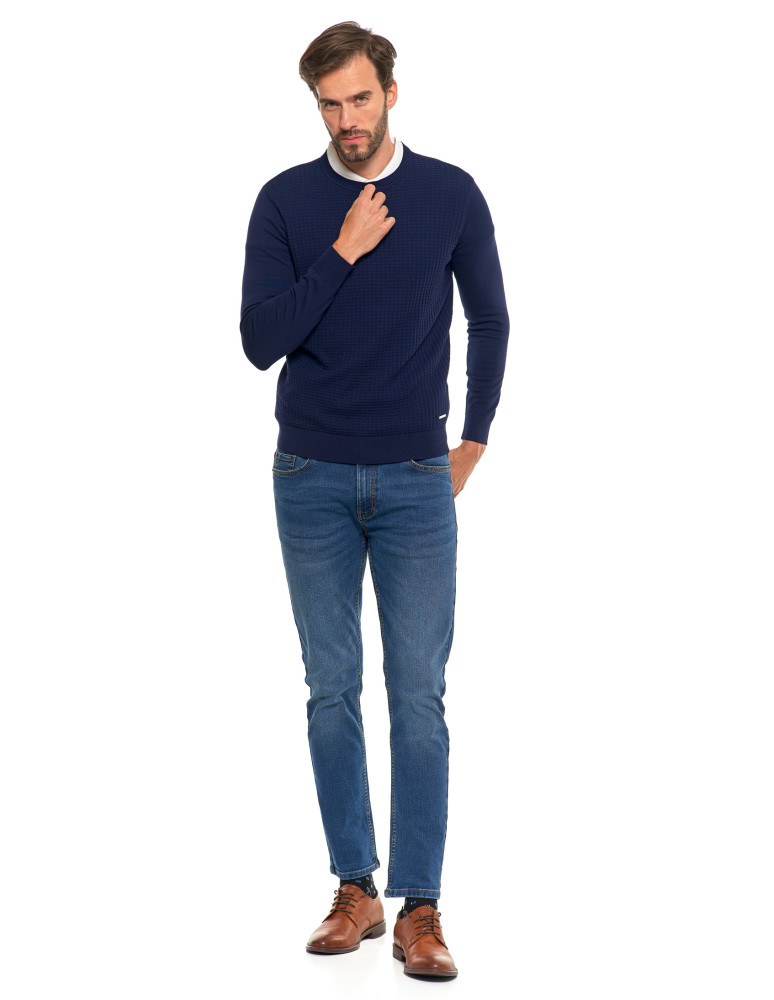 Swetry - Męski sweter klasyczny z wiskozy elegancki GRANATOWY - produkt moraj.pl 6