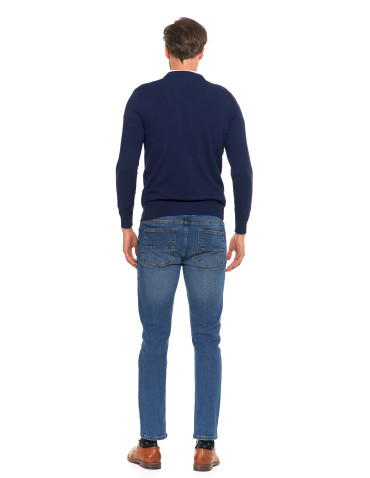 Swetry - Męski sweter klasyczny z wiskozy elegancki GRANATOWY - produkt 8