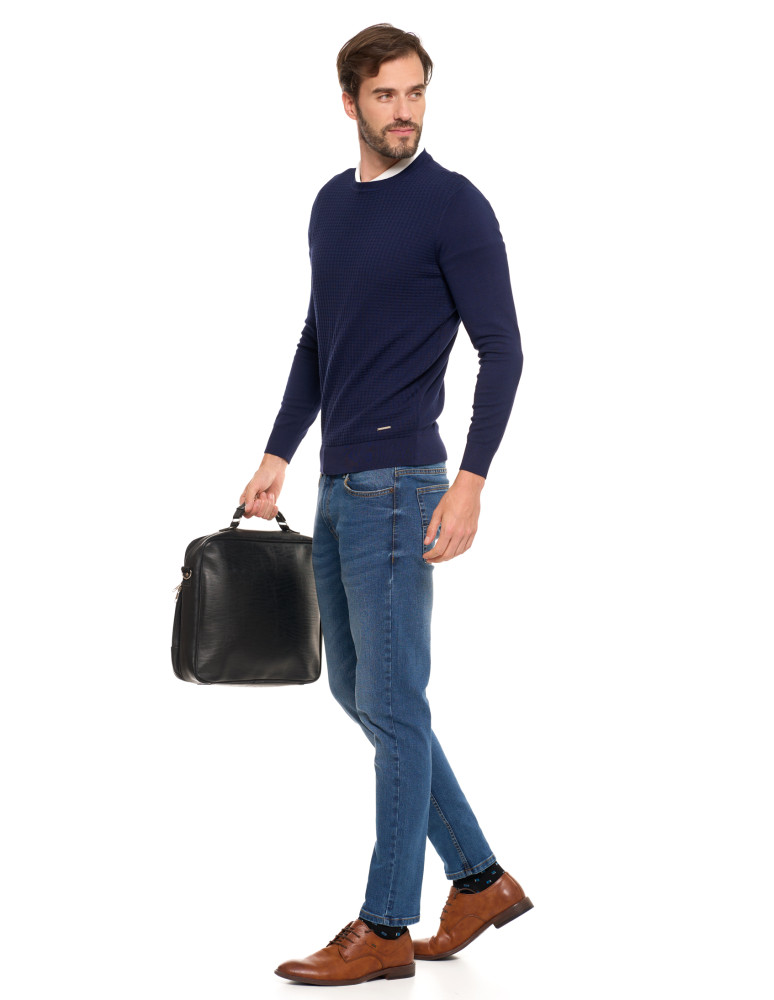 Swetry - Męski sweter klasyczny z wiskozy elegancki GRANATOWY - produkt moraj.pl 9